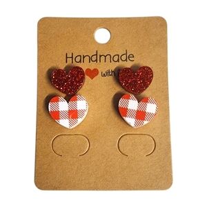 Ruby Sparkle Heart Acrylic Stud Earrings - 2 Pair